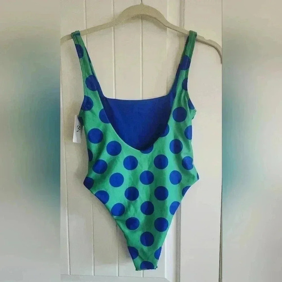 SOLKISSED MELODY ONE PIECE Green And Blue Polka Dot bathing suit Size Medium - Picture 5 of 5